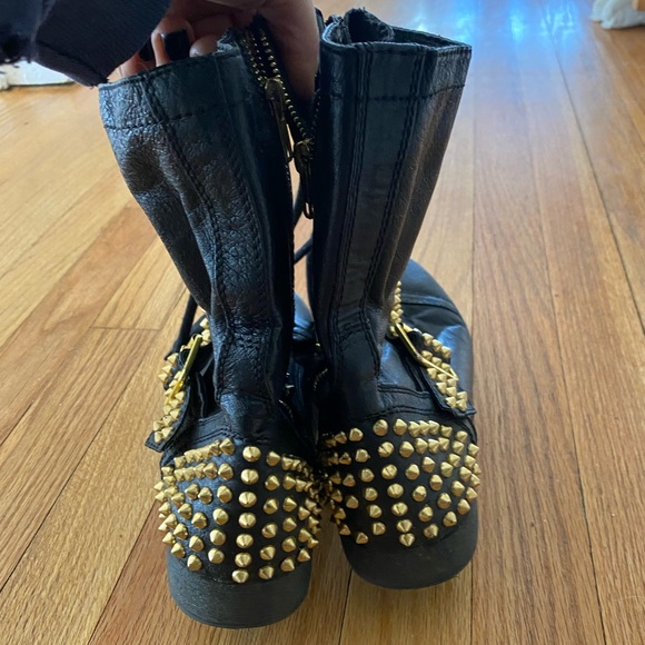 Black Leather Lace Up Boots w/gold spikes - Picture 2 of 5